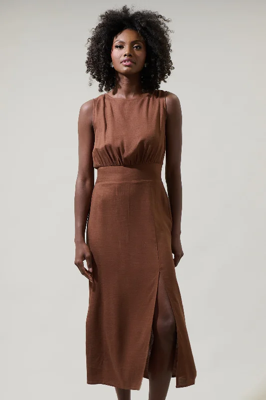 Balmy Smocked Back Midi Dress Trendy Flared Sleeve Midi Dress