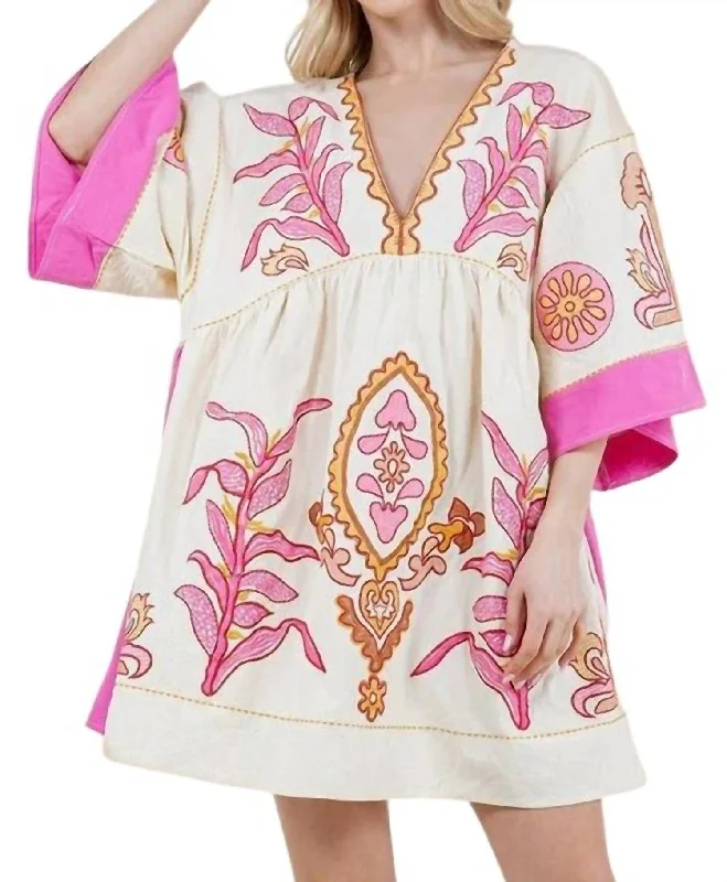Fun Day Swing Mini Dress In Hot Pink And Orange Fashionable Pleated Mini Dress