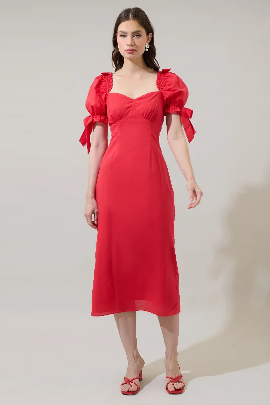 Genola Bow Midi Dress Fashionable Polka Dot Midi Dress