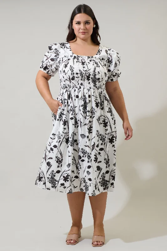 Leiden Floral Delfi Smocked Midi Dress Curve Stylish Striped Midi Dress