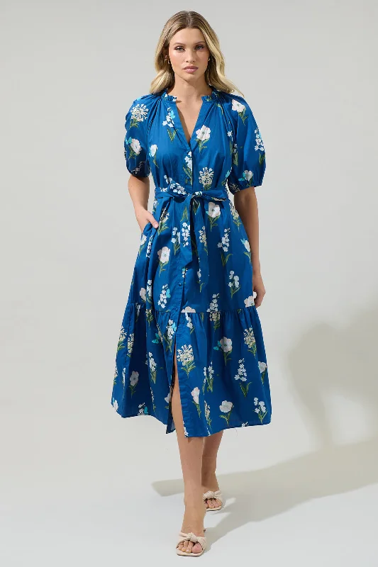 Madison Floral Wynette Tiered Midi Dress Fashionable One-Shoulder Midi Dress