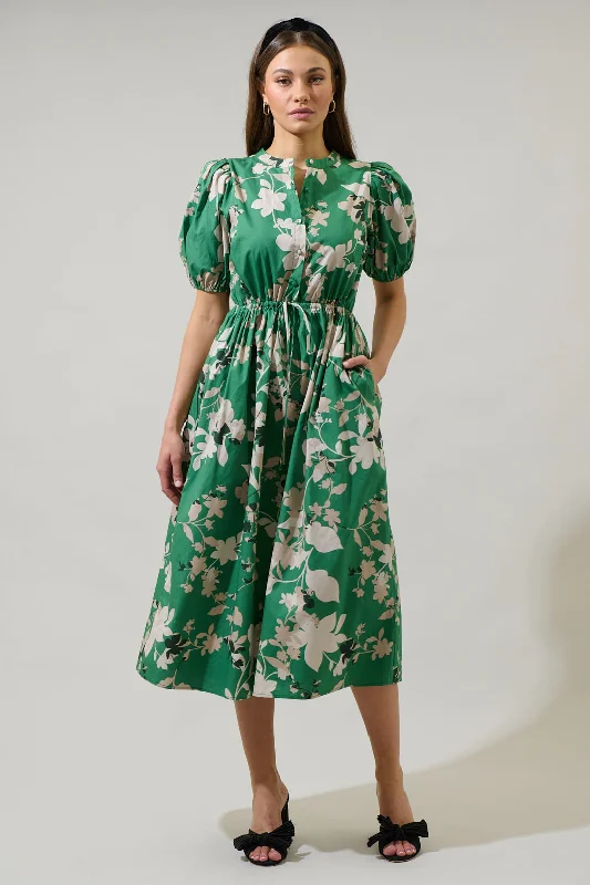 Nora Floral Terri Button Down Midi Dress Chic Off-Shoulder Midi Dress