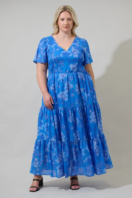 Selma Floral Alexis Poplin Cotton Voile Tiered Midi Dress Curve Fashionable Chiffon Midi Dress