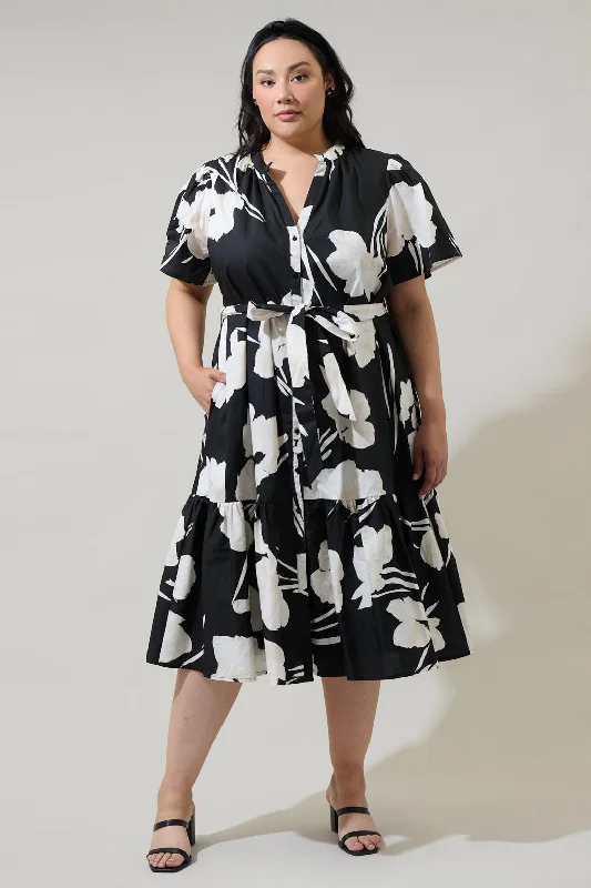 Shadow Floral Cora Button Up Midi Dress Curve Fashionable Shift Midi Dress