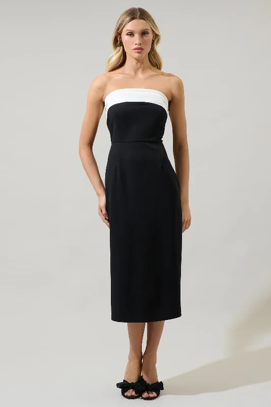 Stella Strapless Color Block Midi Dress Comfortable Empire Waist Midi Dress
