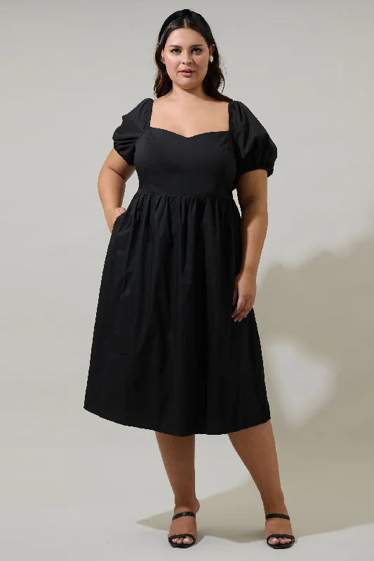 Sun City Alessi Puff Sleeve Midi Dress Curve Elegant Satin Midi Dress
