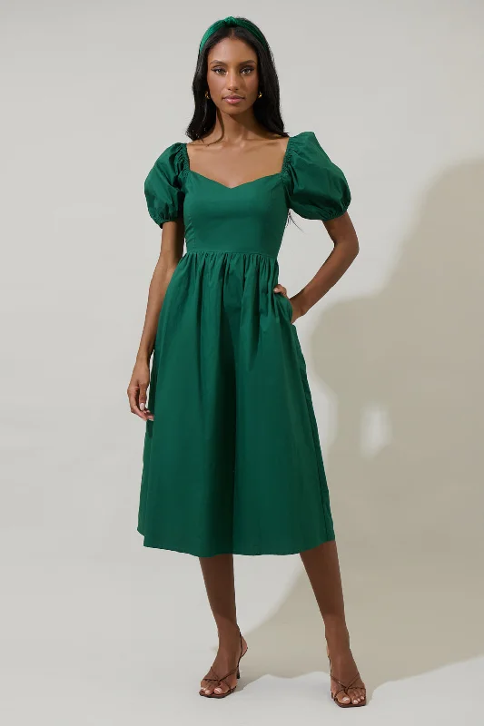Sun City Alessi Puff Sleeve Midi Dress Trendy Boho Midi Dress