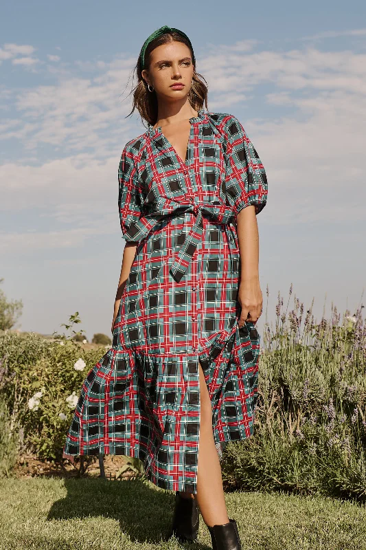Winston Plaid Wynette Tiered Midi Dress Elegant Sleeveless Midi Dress