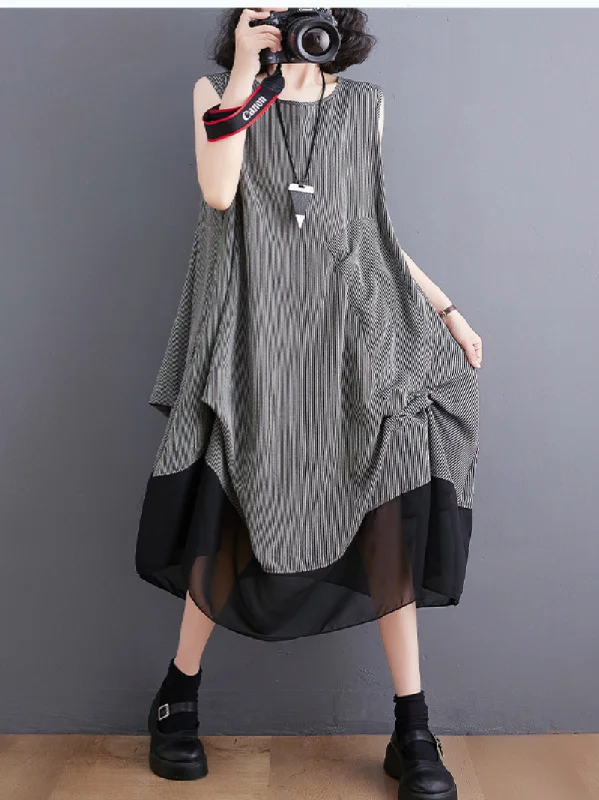 Women's Comfort and Stylish Loose Sleeveless Midi Dress Classic Black Midi Dress