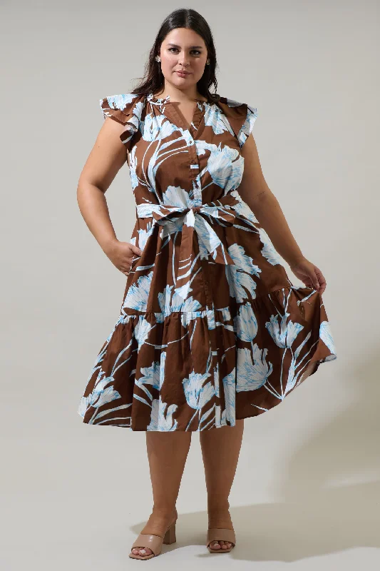 Zico Floral Charlotte Button Midi Dress Curve Elegant Floral Midi Dress