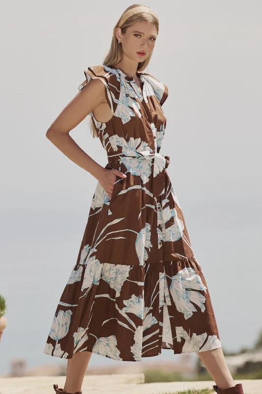 Zico Floral Charlotte Button Midi Dress Stylish High-Waisted Midi Dress