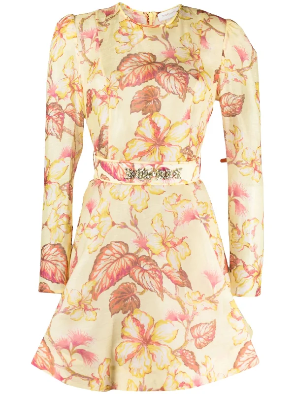 Zimmermann Matchmaker Floral Mini Dress Yellow Hibiscus Elegant Satin Mini Dress