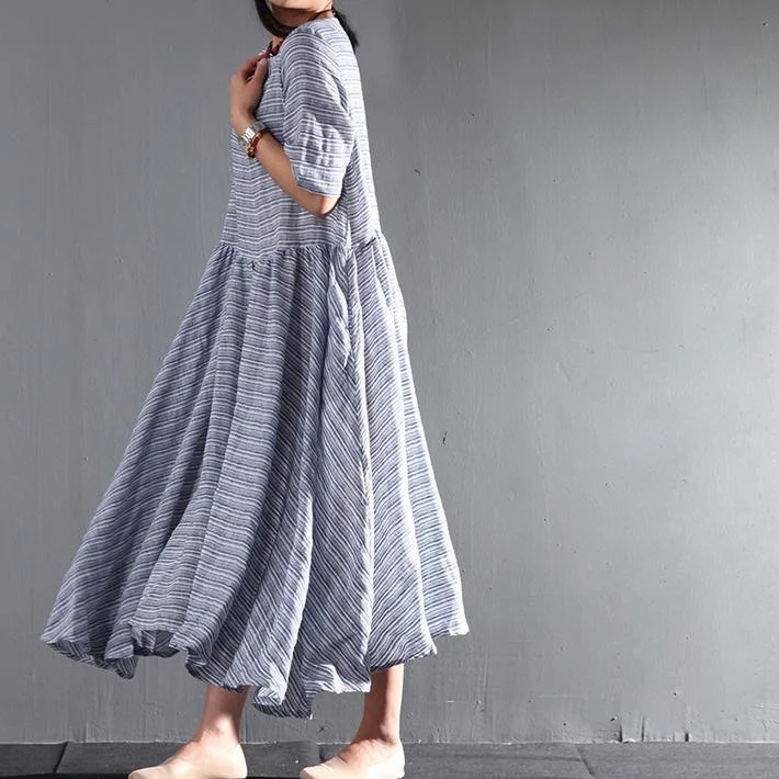 blue striped linen summer maxi dresses layered plus size sundress casual style Classic Tulle Maxi Dress