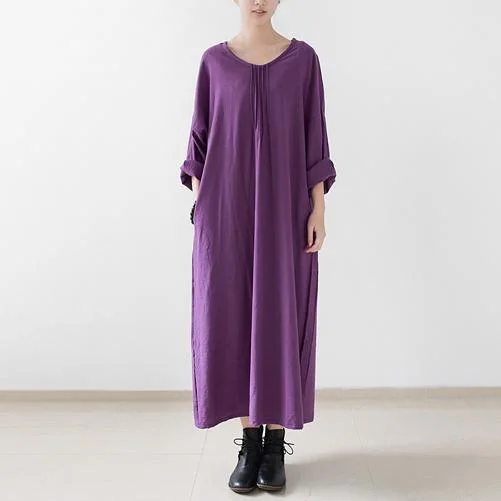 fall lavender long linen dresses plus size maxi dress gown caftans Comfortable T-Shirt Maxi Dress