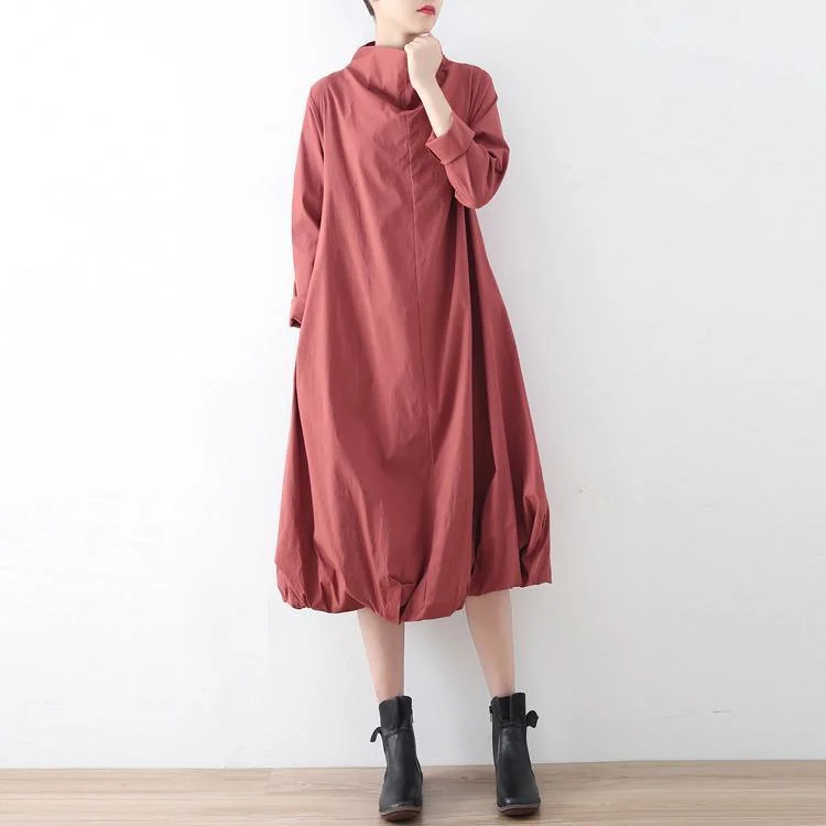 2017 warm pink red casual cotton dresses plus size vintage turtleneck maxi dress Cozy Knitted Maxi Dress