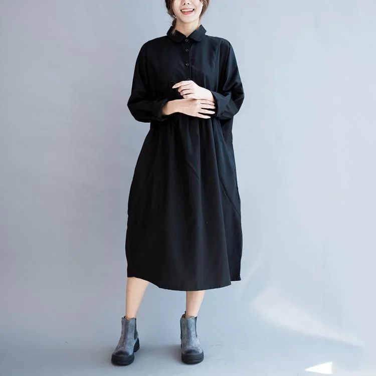 Black cotton dress plus size shirt dresses maxi dress long blouses long sleeve Elegant Sleeveless Maxi Dress