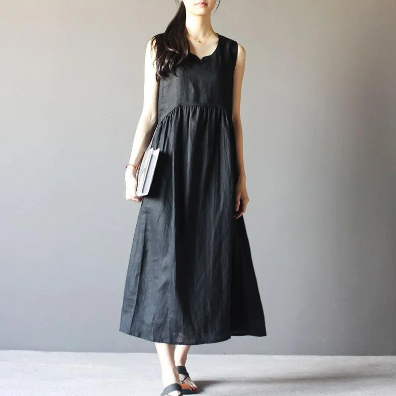 black summer dress linen sundress Retro maxi dresses Stylish Maxi Dress with Frills