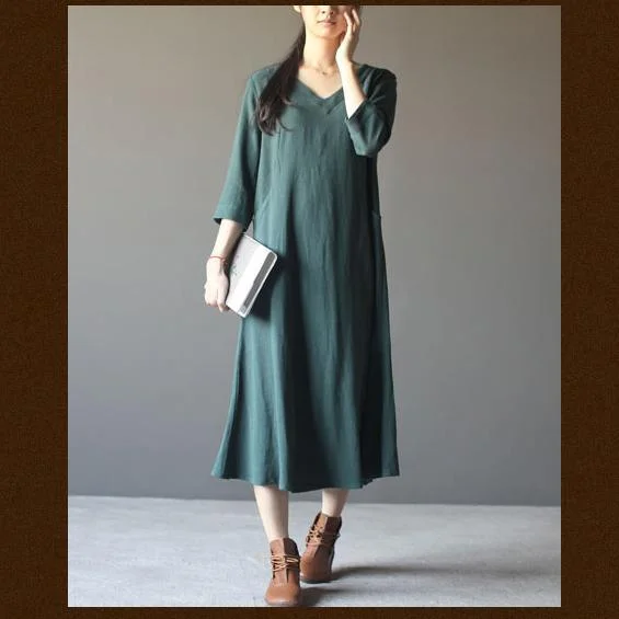 blackish green linen sundress cotton maxi dress Cozy Open-Back Maxi Dress