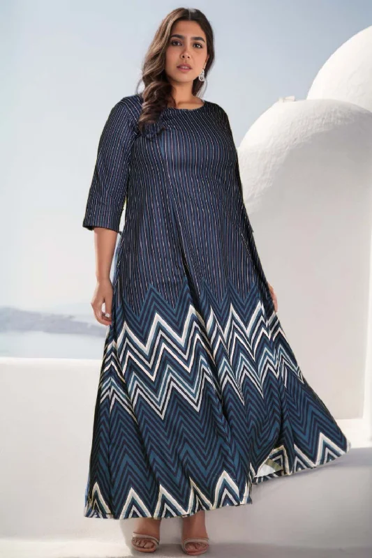 Blue Chevron Melody Printed Maxi Dress Elegant Velvet Maxi Dress