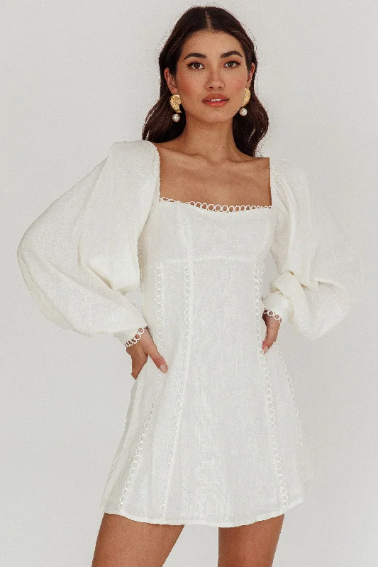 Chamberlain Balloon Sleeves Mini Dress White Cozy Knitted Mini Dress