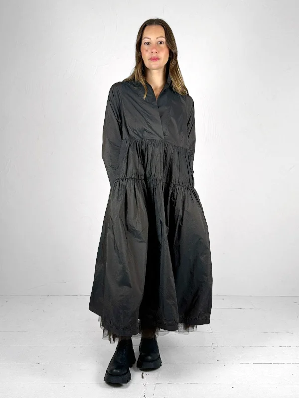 Chocolate Taffeta Tiered Maxi Dress Elegant Maxi Dress with Lace