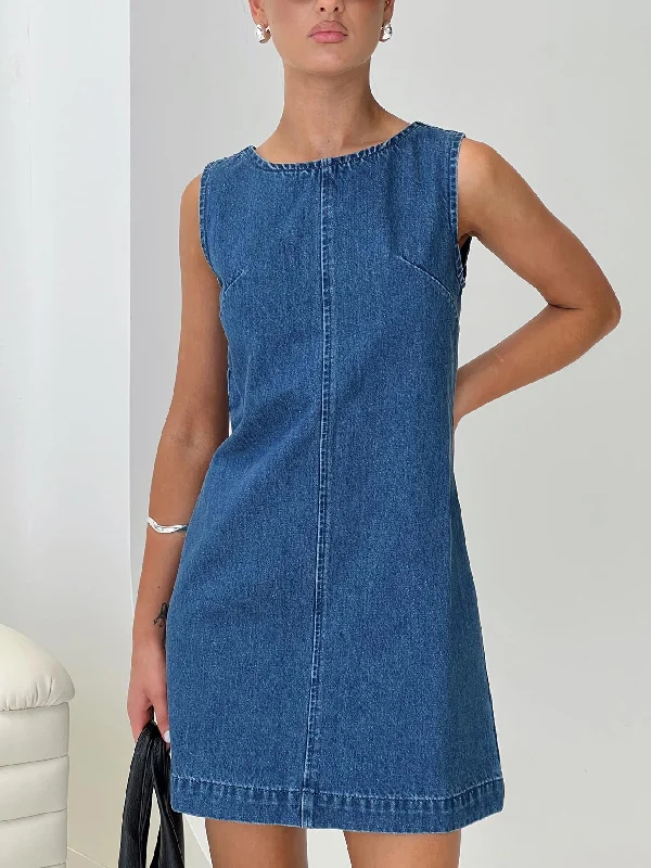 Corteze Denim Mini Dress Blue Fashionable Button-Front Mini Dress