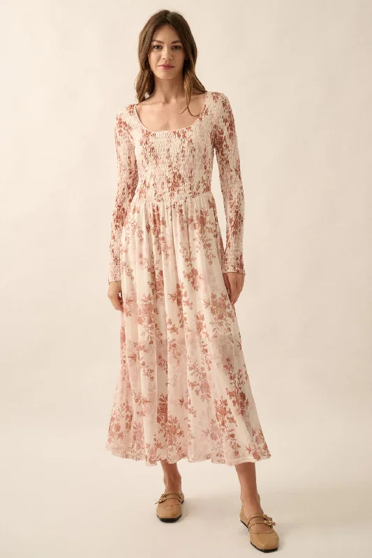 Cream Floral Smocked Woven Maxi Dress Classic Tulle Maxi Dress