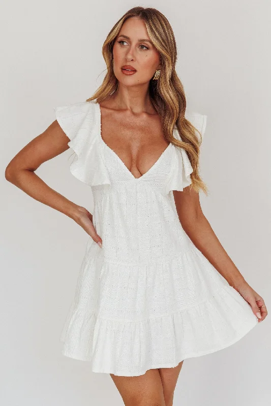 Daffodil Ruffle A-Line Mini Dress White Elegant Mini Dress with Ruffles