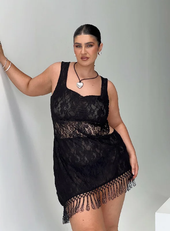 Dakarie Lace Mini Dress Black Curve Fashionable Off-Shoulder Mini Dress