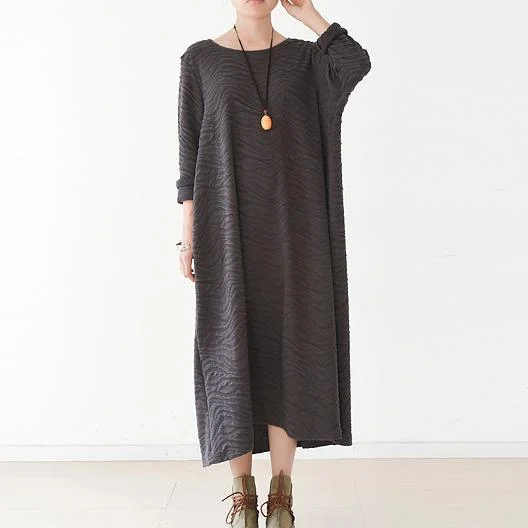 dark gray casual cotton dresses plus size vintage sundress long sleeve maxi dress Stylish Boho Chic Maxi Dress