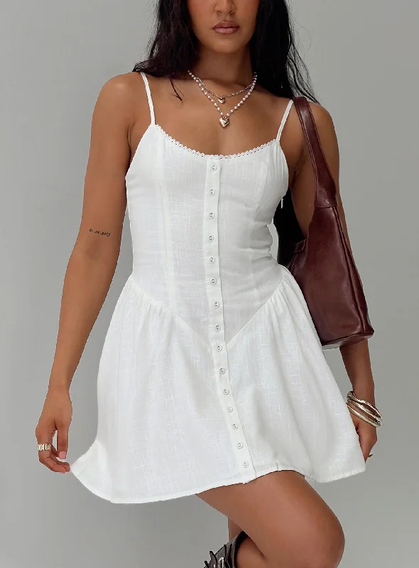 Dewy Mini Dress White Elegant Satin Lace Mini Dress