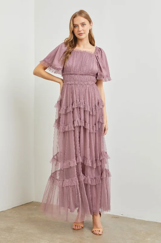 Dusty Lavender Tulle Maxi Dress Trendy Maxi Dress with Lace