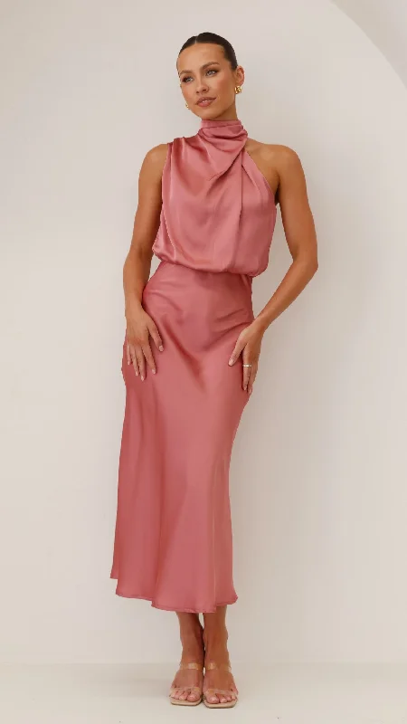 Esther Maxi Dress - Baked Rose Cozy Maxi Dress with Slit