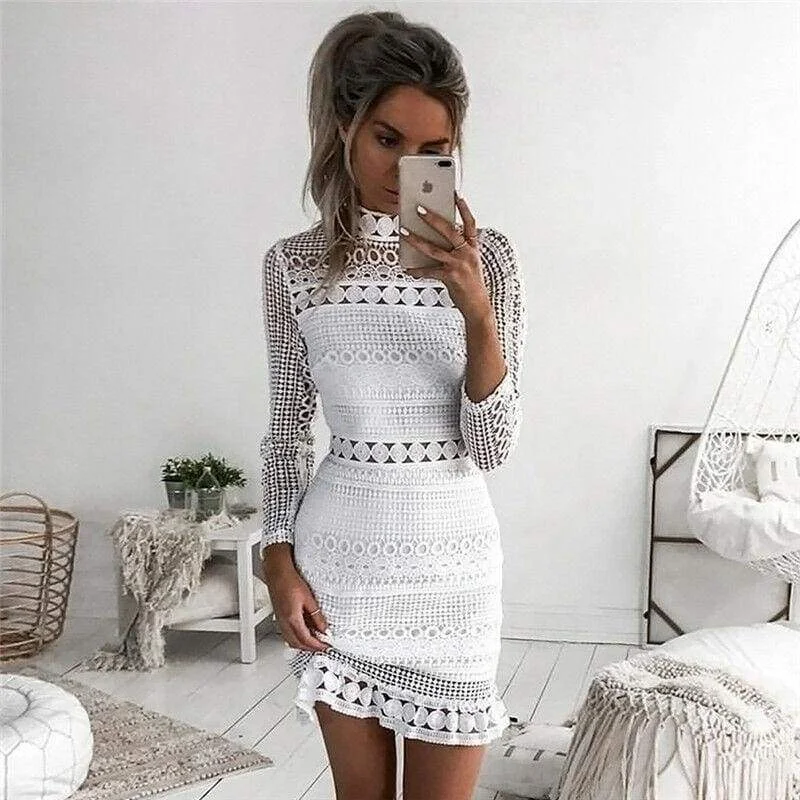 FashionSierra - Fashion Women's Summer Lace Slim Mini Dress Elegant Lace Mini Dress