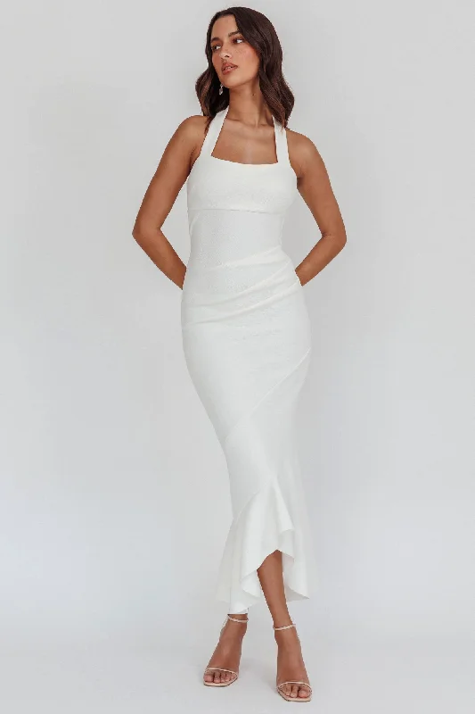 Fire Of Stars Halterneck Midi Dress White Stylish Silk Midi Dress