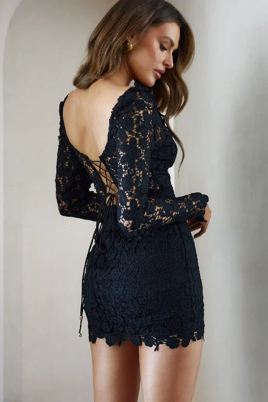 First Dance Lace Mini Dress Black Elegant Velvet Mini Dress