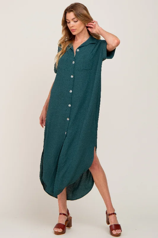 Forest Green Button Down Hi Low Maxi Dress Classic Black Maxi Dress