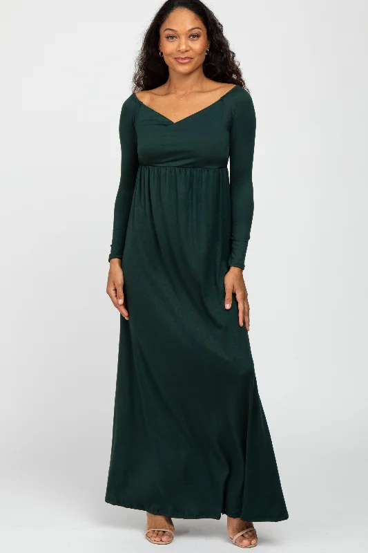 Forest Green Wrap Front Empire Waist Maxi Dress Classic A-Line Maxi Dress