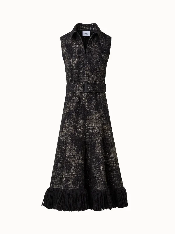 Jacquard Midi Dress with Fringes Stylish Satin Midi Dress