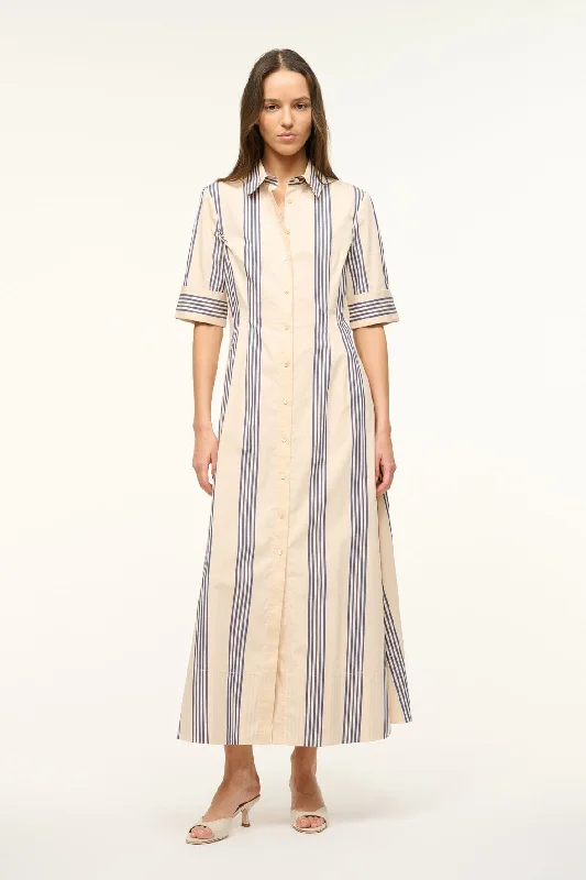JOAN MAXI DRESS | MARINE BAYADERE STRIPE Trendy Ruffled Maxi Dress