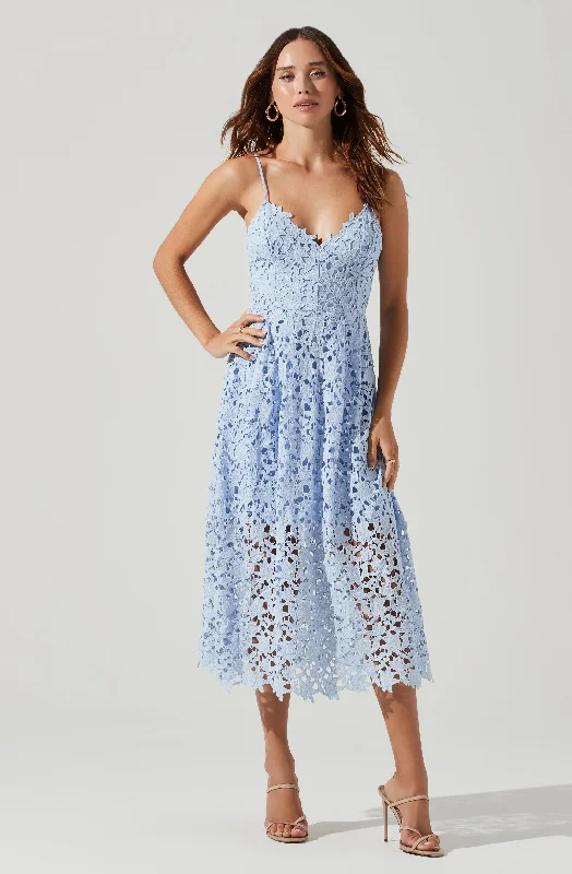 Lace A Line Midi Dress Trendy Off-Shoulder Ruffle Midi Dress