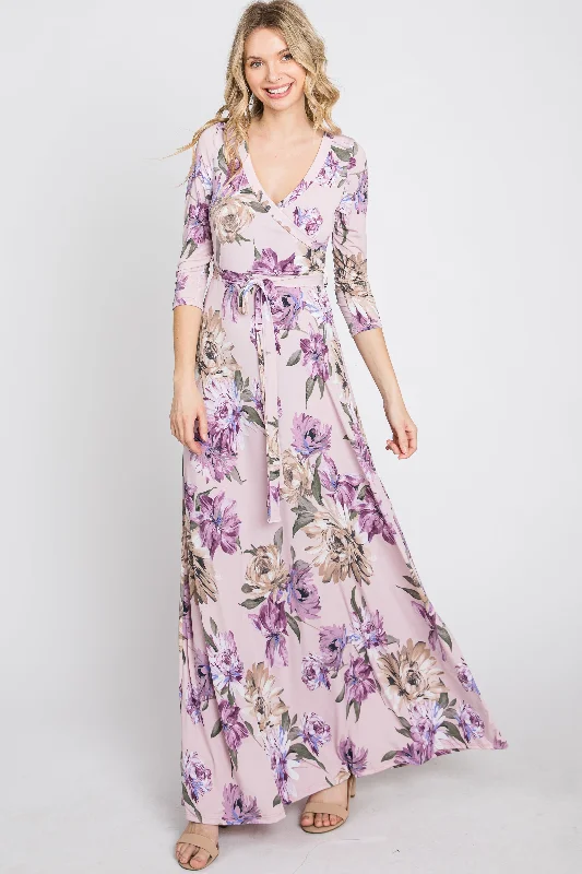 Lavender Floral Wrap Maxi Dress Elegant Tiered Maxi Dress