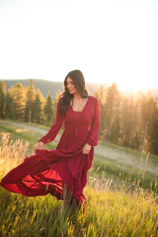 Lucky to Have You Wine Maxi Dress Casual Maxi Dress with Pockets
