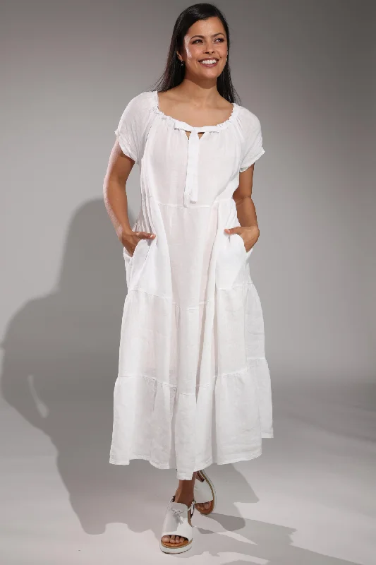 Made in Italy 100% Linen Maxi Dress | WHITE | 0208A1 Chic Summer Maxi Dress