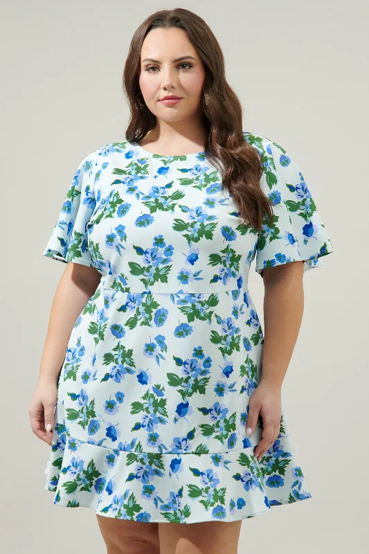 Magnolis Floral Flouncy Mini Dress Curve Comfortable Fit-and-Flare Mini Dress