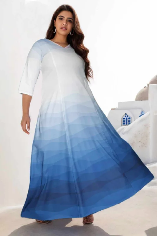 White Blue Maxi Dress For Plus Size Cozy Cold-Shoulder Maxi Dress