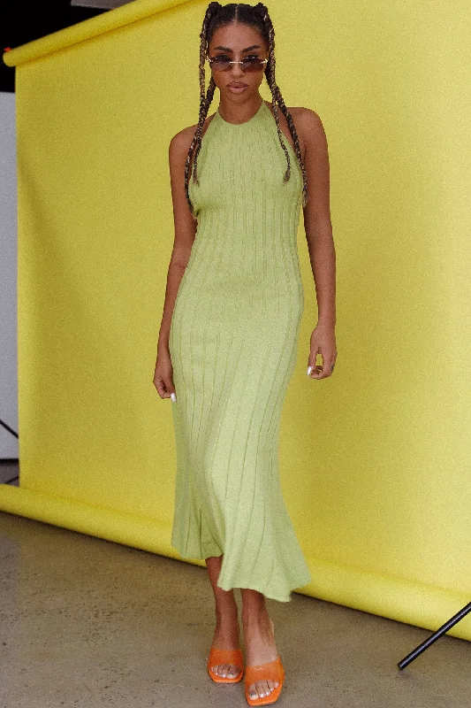 Mikah Knit Halterneck Midi Dress Lime Chic Bohemian Midi Dress