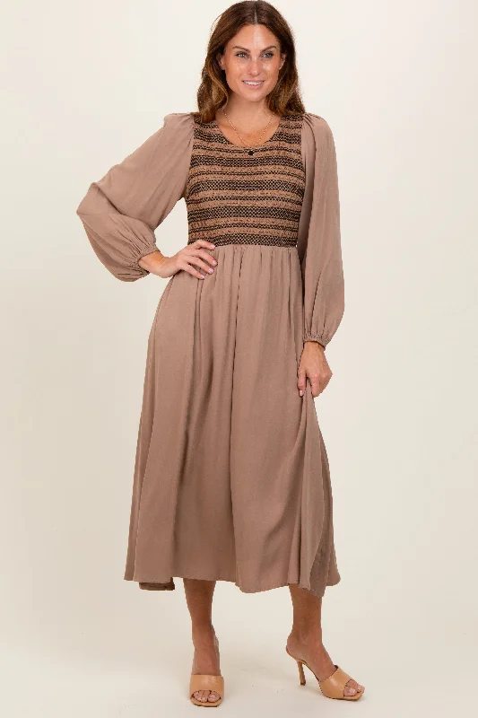 Mocha Contrast Knit Bodice Maxi Dress Fashionable Sleeveless Maxi Dress