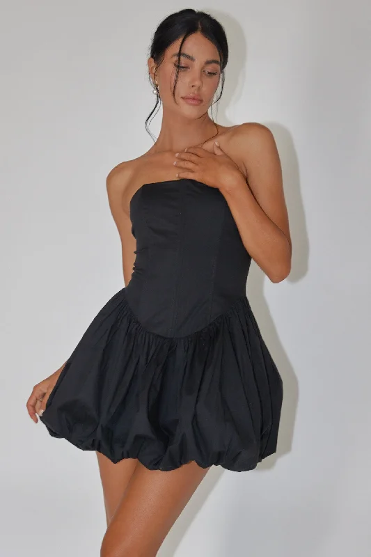 Monti Strapless Bubble Hem Mini Dress Black Cozy Sweater Mini Dress