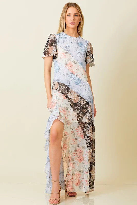 Multi Floral Print Mix Maxi Dress Elegant Floral Maxi Dress